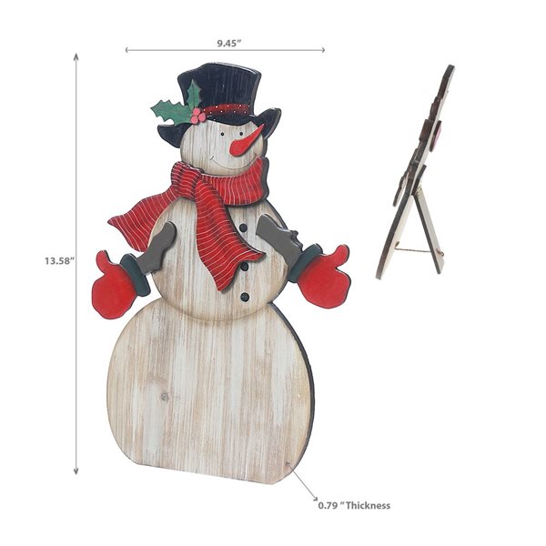 iH casadécor 9.45 L x 0.79 W x 13.58-in H Wooden Snowman Tabletop Decoration