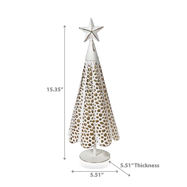 iH casadécor 5.51 W x 15.35-in H Gold and White Metal Christmas Tree Tabletop Decoration