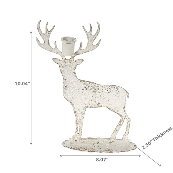 iH casadécor 8.07 L x 2.56 W x 10.04-in H Distressed White Deer Candleholder