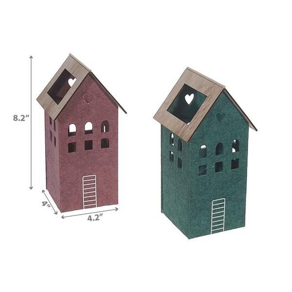 iH casadécor 4.2 L x 4 W x 8.2-in H Felt House with Wooden Roof Tabletop Decorations - Set of 2