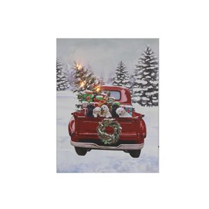 iH casadécor 12 x 16-in Red Truck, Dogs and Gifts LED Lighted Canvas Wall Art