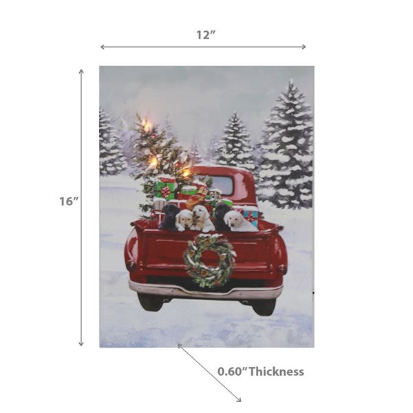 iH casadécor 12 x 16-in Red Truck, Dogs and Gifts LED Lighted Canvas Wall Art