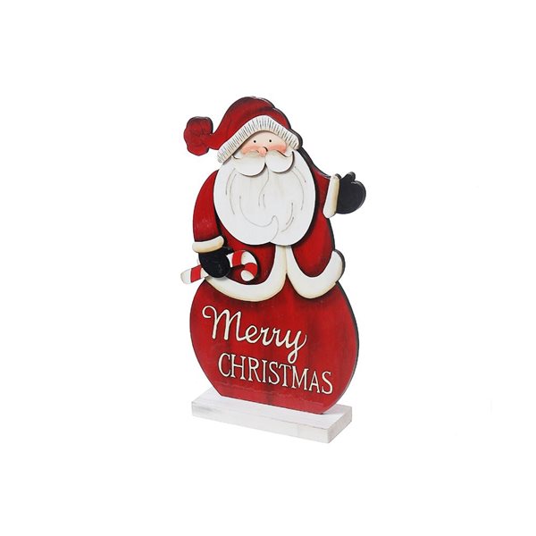 iH casadécor 7.87 L x 2.17 W x 12.2-in H Wooden "Merry Christmas" Santa Tabletop Decoration