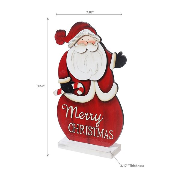 iH casadécor 7.87 L x 2.17 W x 12.2-in H Wooden "Merry Christmas" Santa Tabletop Decoration