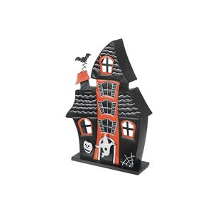 Décoration de table en métal noir/orange Maison hantée d’Halloween iH casadécor, 35 L. x 11,5 l. x 50,7 po h.