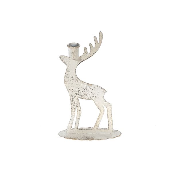 Bougeoir en métal blanc vieilli Cerf iH casadécor, 6,1 L. x 2,56 l. x 9,84 po h.