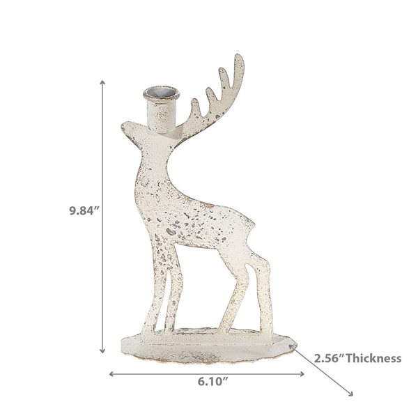 iH casadécor 6.1 L x 2.56 W x 9.84-in H Distressed White Deer Candleholder