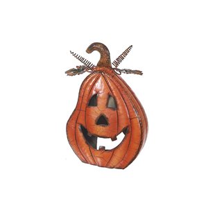 iH casadécor 20.5 L x 9.2 W x 30.3-in H Orange Metal Pumpkin Halloween Tabletop Decoration