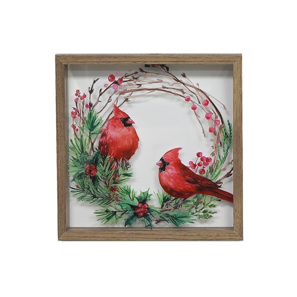 iH casadécor 12 x 12-in Wreath and Cardinals Framed Wall Hanging Art