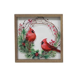 iH casadécor 12 x 12-in Wreath and Cardinals Framed Wall Hanging Art