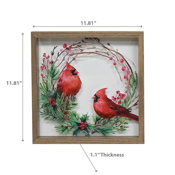 iH casadécor 12 x 12-in Wreath and Cardinals Framed Wall Hanging Art