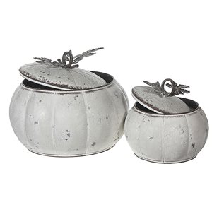 iH casadécor 14.15 dia x 11-in H White Metal Pumpkin Jars Halloween Tabletop Decorations - Set of 2