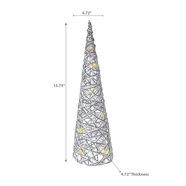 iH casadécor 4.72 L x 4.72 W x 15.75-in H White and Silver LED Lighted Paper Cone Tree Tabletop Decoration