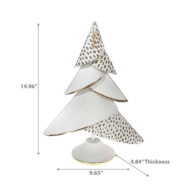 iH casadécor 9.65 x 4.84 x 14.96-in White and Gold Metal Christmas Tree Tabletop Decoration