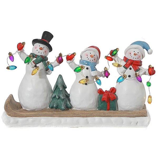 iH casadécor 12.6 L x 3.94 W x 7.48-in H LED Lighted Resin Snowman Trio Tabletop Decoration