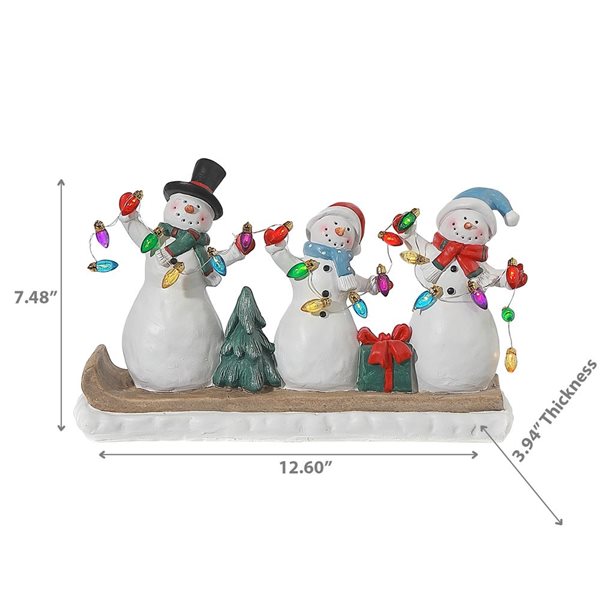 iH casadécor 12.6 L x 3.94 W x 7.48-in H LED Lighted Resin Snowman Trio Tabletop Decoration