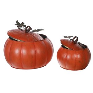 iH casadécor 14.15 dia x 11-in H Orange Metal Pumpkin Jars Halloween Tabletop Decorations - Set of 2