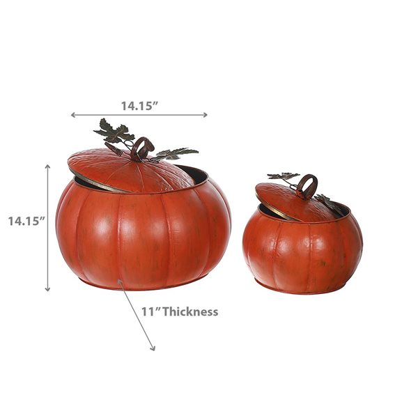 iH casadécor 14.15 dia x 11-in H Orange Metal Pumpkin Jars Halloween Tabletop Decorations - Set of 2