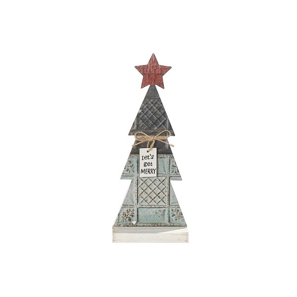 iH casadécor 4.49 L x 1.69 W x 10.91-in H Metal "Let's Get Merry" Tree and Star Tabletop Decoration