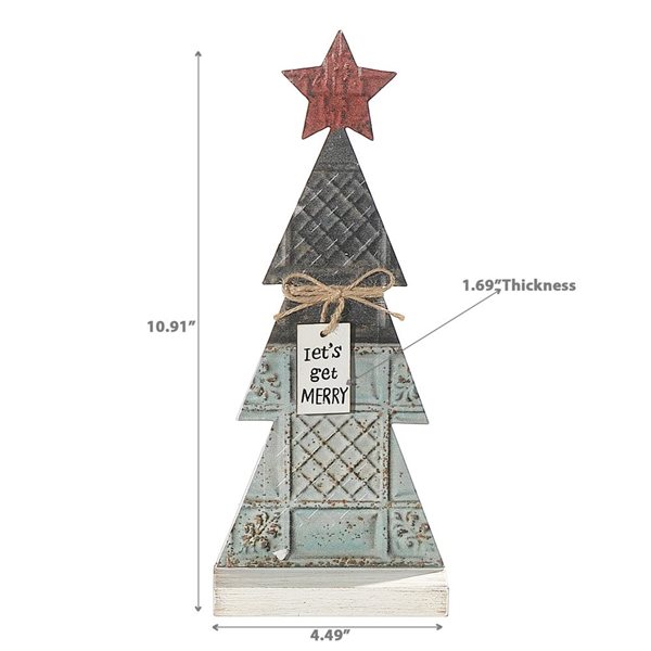 iH casadécor 4.49 L x 1.69 W x 10.91-in H Metal "Let's Get Merry" Tree and Star Tabletop Decoration