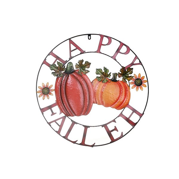 iH casadécor 24-in dia "Happy Fall Eh" Iron Wall Hanging Art