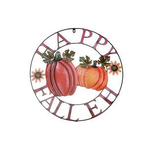 iH casadécor 24-in dia "Happy Fall Eh" Iron Wall Hanging Art