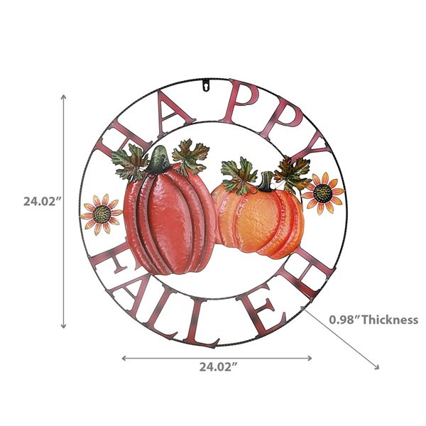 iH casadécor 24-in dia "Happy Fall Eh" Iron Wall Hanging Art