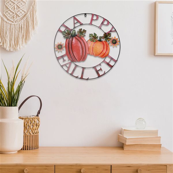 iH casadécor 24-in dia "Happy Fall Eh" Iron Wall Hanging Art