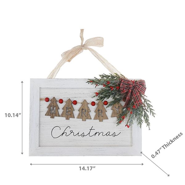 iH casadécor 14.17 x 10.14-in "Merry Christmas" Wooden Wall Hanging Art