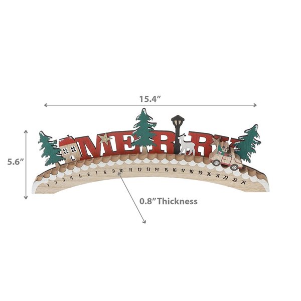 iH casadécor 15.4 L x 0.8 W x 5.6-in H Wooden "Merry" Countdown Calendar Tabletop Decoration