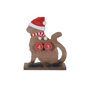 iH casadécor 9.4 L x 1.97 W x 11.8-in H Wooden Cat with Calendar Countdown Tabletop Decoration