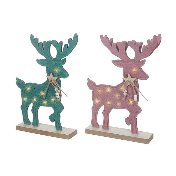 iH casadécor 9.4 L x 2 W x 12.8-in H Felt Reindeer on Wooden Stand Tabletop Decorations - Set of 2