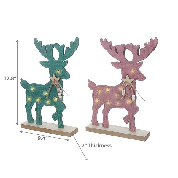 iH casadécor 9.4 L x 2 W x 12.8-in H Felt Reindeer on Wooden Stand Tabletop Decorations - Set of 2