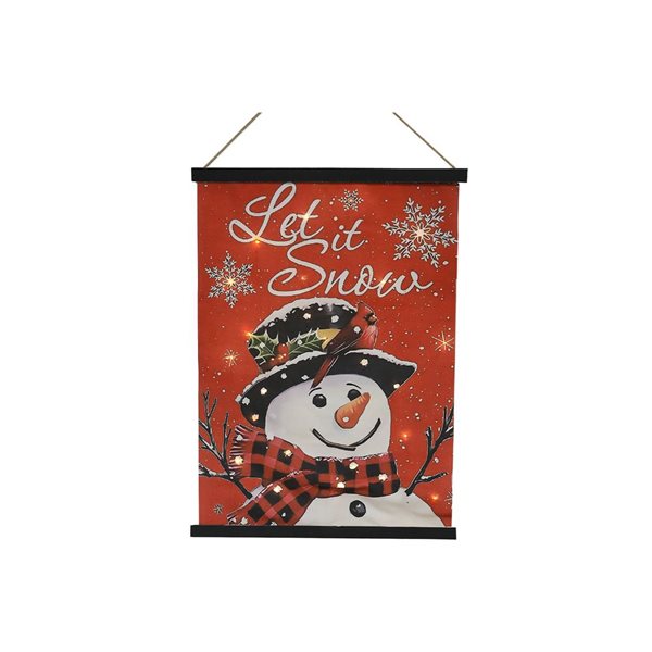 iH casadécor 19.65 x 27.6-in LED Lighted "Let it Snow" and Snowman Fabric Wall Hanging Art