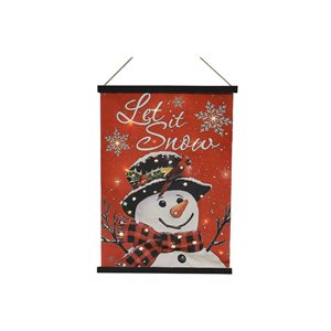 iH casadécor 19.65 x 27.6-in LED Lighted "Let it Snow" and Snowman Fabric Wall Hanging Art