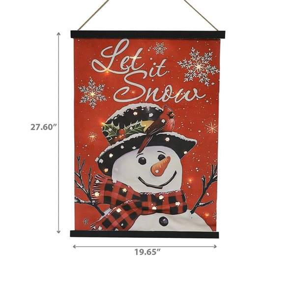 iH casadécor 19.65 x 27.6-in LED Lighted "Let it Snow" and Snowman Fabric Wall Hanging Art