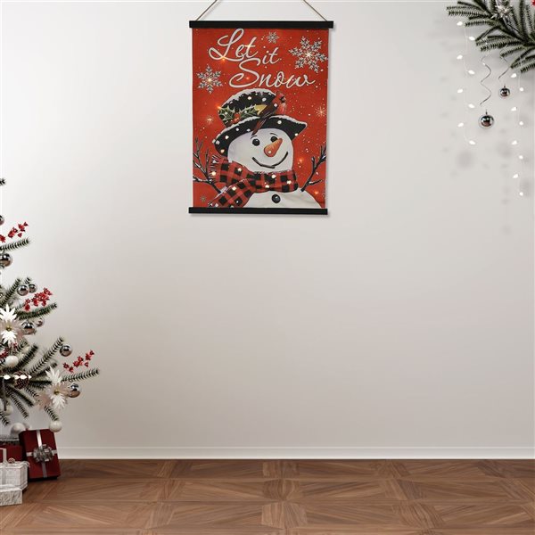 iH casadécor 19.65 x 27.6-in LED Lighted "Let it Snow" and Snowman Fabric Wall Hanging Art