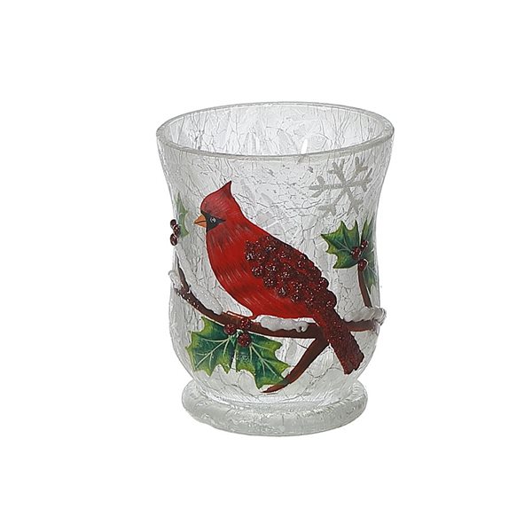 iH casadécor 3.54 L x 3.54 W x 4.33-in H Frosted Holly Berry Cardinal Holiday Vase