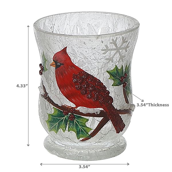 iH casadécor 3.54 L x 3.54 W x 4.33-in H Frosted Holly Berry Cardinal Holiday Vase