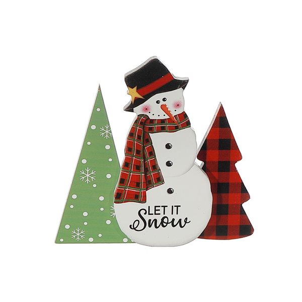 iH casadécor 6.5 L x 1.25 W x 6.5-in H Wooden Snowman with Trees Tabletop Decoration