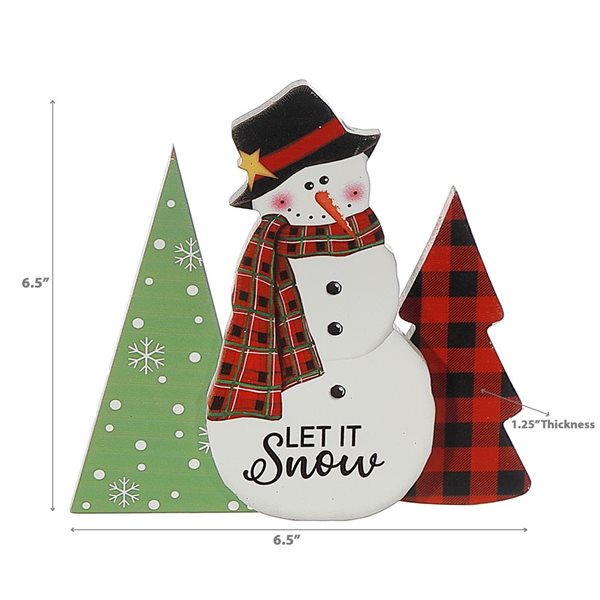 iH casadécor 6.5 L x 1.25 W x 6.5-in H Wooden Snowman with Trees Tabletop Decoration