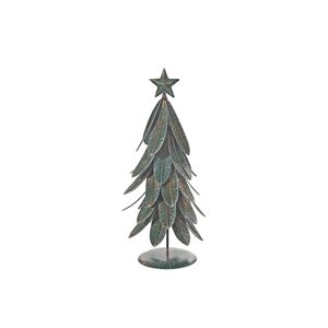 iH casadécor 5.12 L x 5.12 W x 12.6-in H Green Metal Christmas Tree Tabletop Decoration