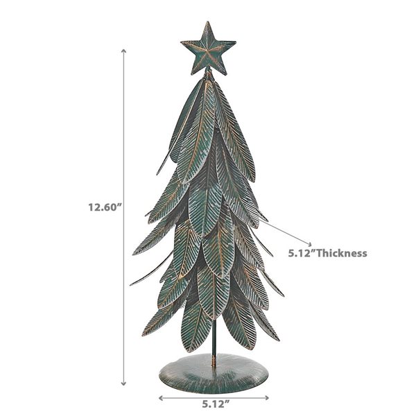 iH casadécor 5.12 L x 5.12 W x 12.6-in H Green Metal Christmas Tree Tabletop Decoration