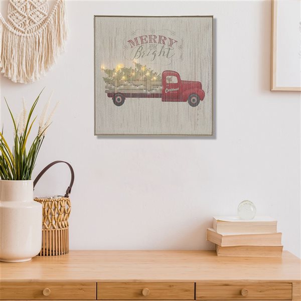 iH casadécor 24 x 24-in "Merry and Bright" LED Ligthed Framed Wall Hanging Art