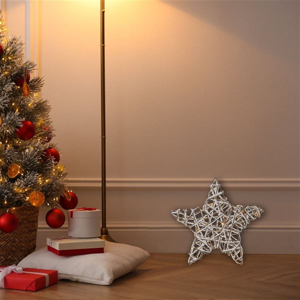 iH casadécor 15.75 L x 2.56 W x 15.35-in H White and Gold LED Lighted Paper Star Tabletop Decoration