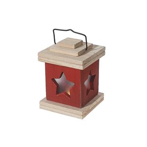 iH casadécor 4.33 L x 4.33 W x 6.1-in H Red Wooden LED Lighted Lantern Tabletop Decoration