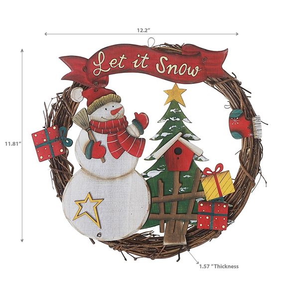 iH casadécor 12.2-in "Let it Snow" Snowman Wooden Wall Hanging Wreath