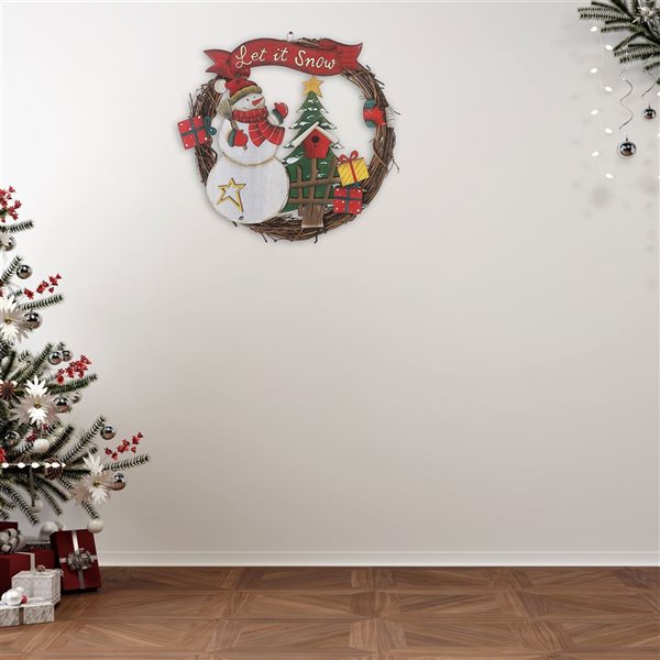 iH casadécor 12.2-in "Let it Snow" Snowman Wooden Wall Hanging Wreath