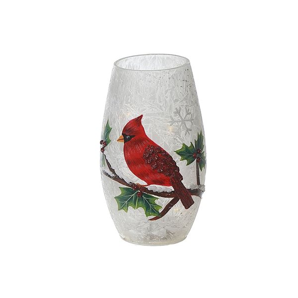 iH casadécor 4.33 L x 4.33 W x 7.28-in H Frosted Holly Berry Cardinal Holiday Vase