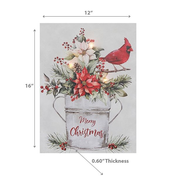 iH casadécor 12 x 16-in Cardinal "Merry Christmas" LED Lighted Canvas Wall Art